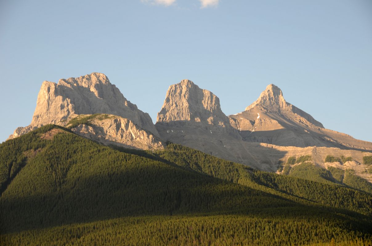 12A The Three Sisters - Charity Peak, Hope Peak and Faith Peak From Canmore Early Morning In Summer